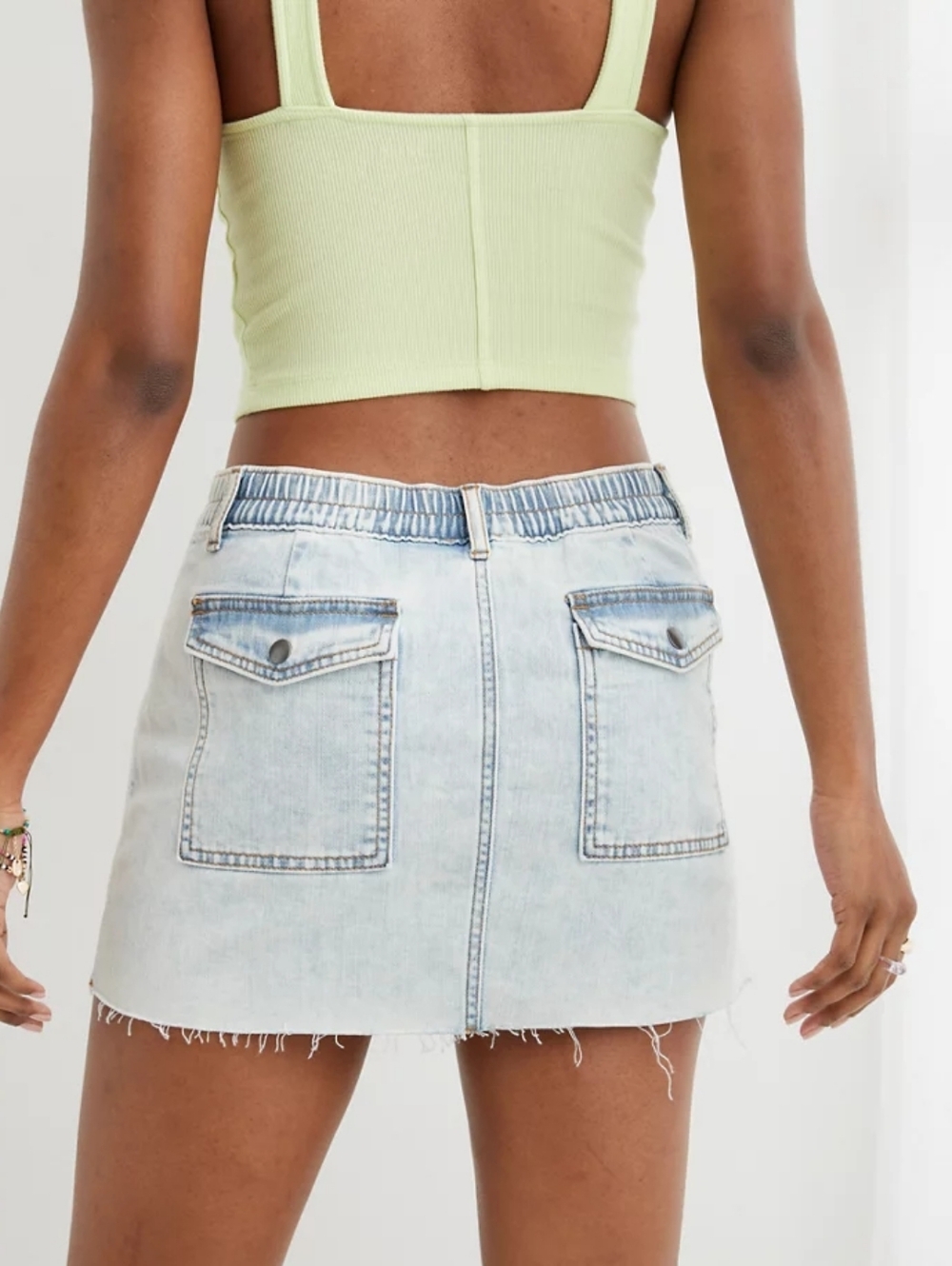 Aerie Denim Cargo Micro Mini Skirt M Blue Distressed - Picture 2 of 11